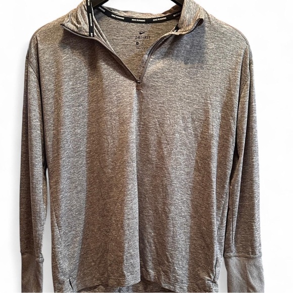 Nike Dri-FIT Gray Running Quarter Zip Long Sleeve Top thumb holes Womens Medium - Picture 2 of 5